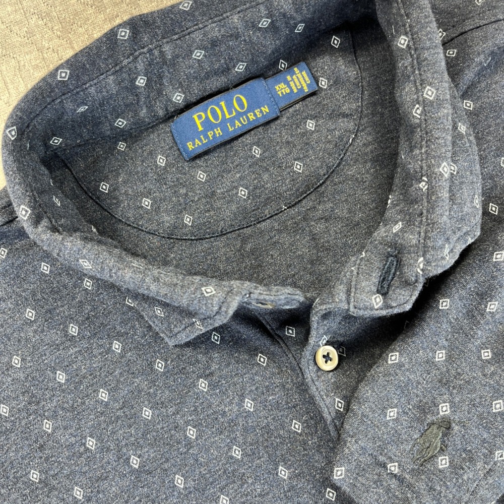 vintage Polo Ralph Lauren Men‎ XXL Dress Shirt geometric Print short sleeve golf